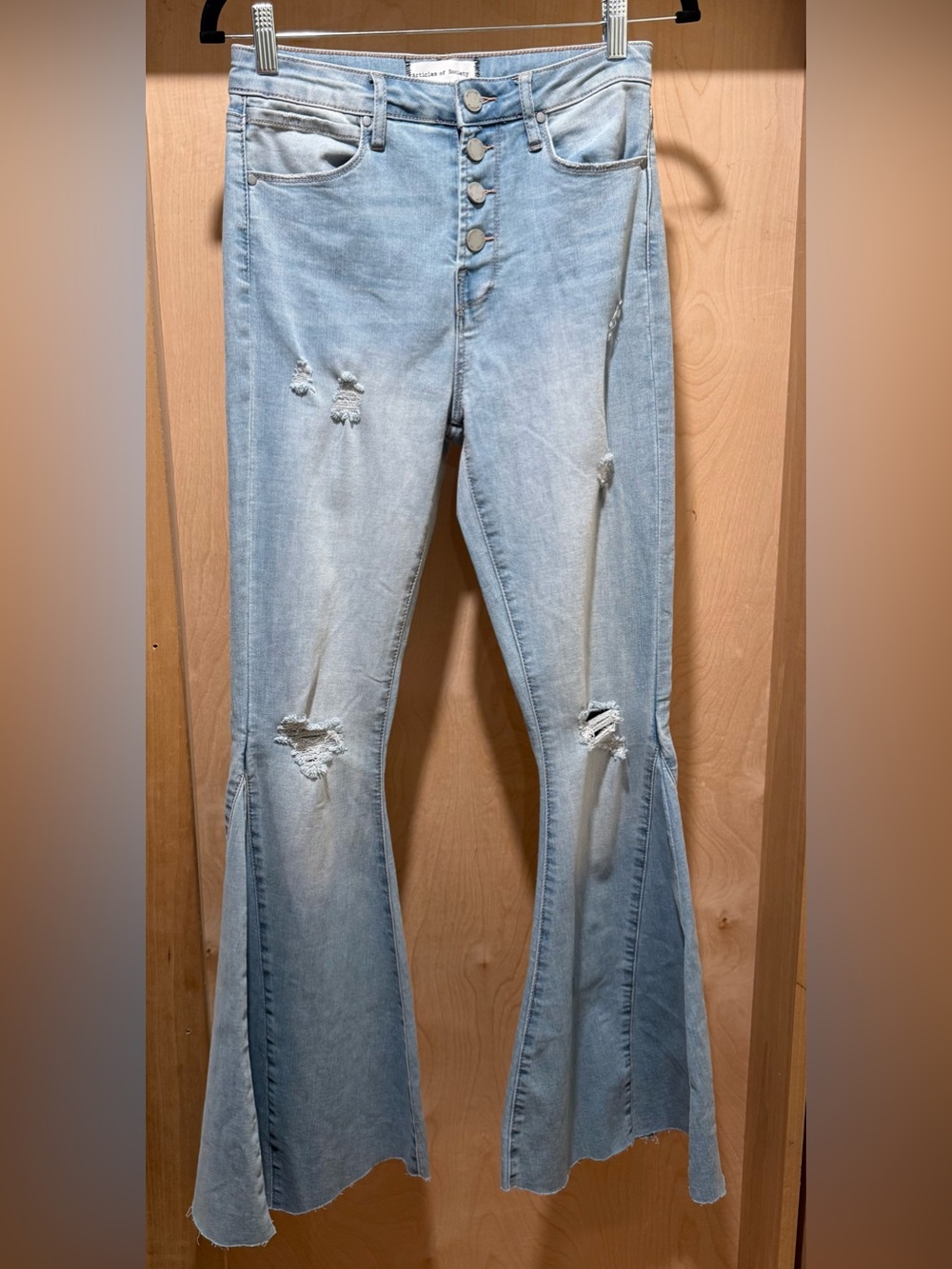 Articles Of Society Light Blue Distressed Flare Jeans - Womens Size 26